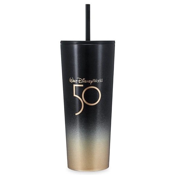 Walt Disney Workd 50th Anniversary Starbucks Black and Gold Tumbler - Picture 1 of 8